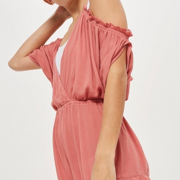 Topshop Romper Cold Shoulder Pink Coverup Ruffle - Picture 3 of 11